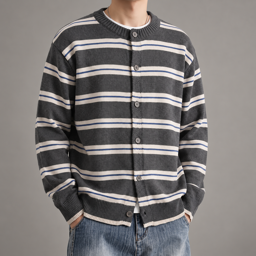William Men’s Striped Button-Front Knit Cardigan