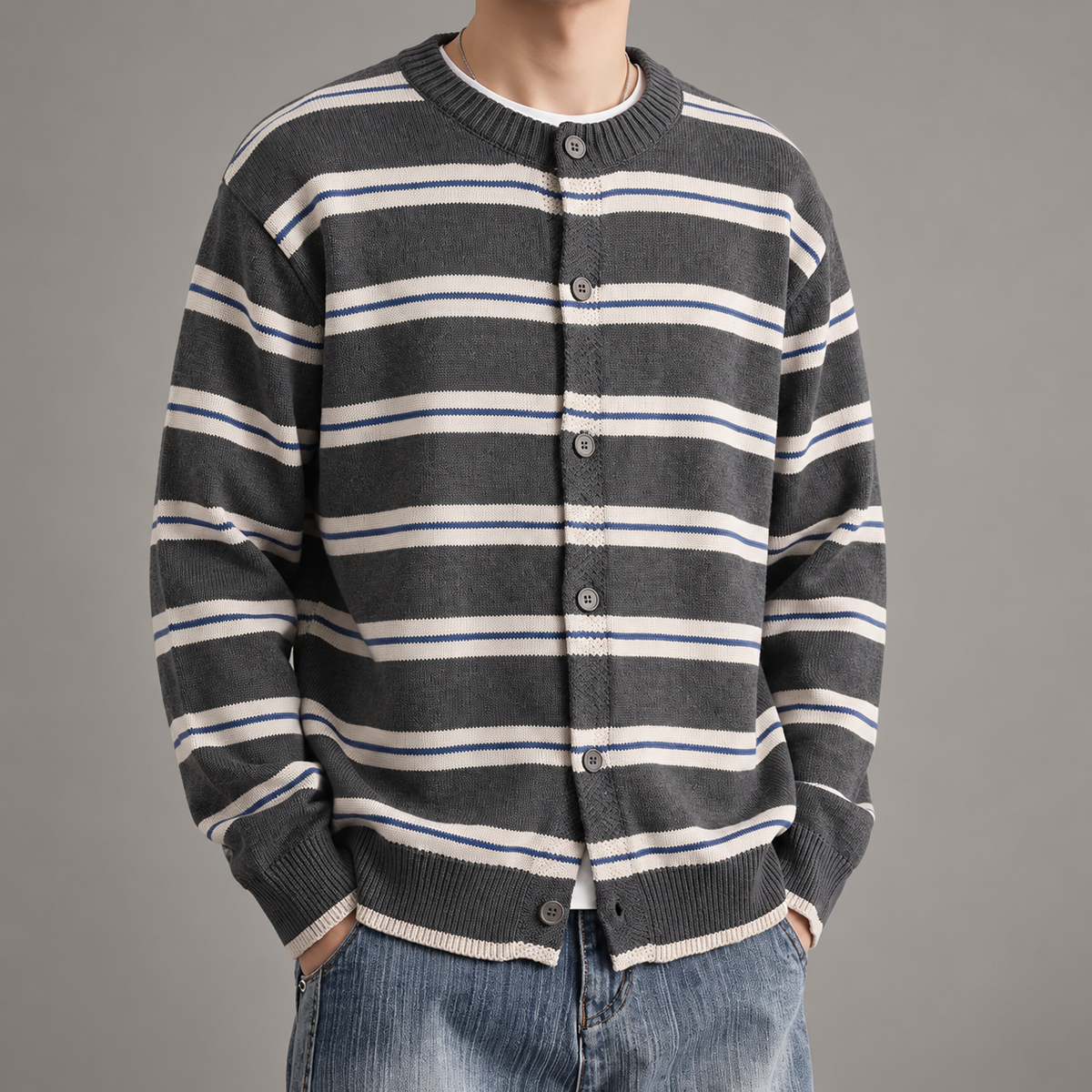 William Men’s Striped Button-Front Knit Cardigan