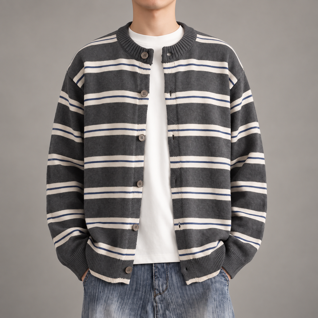 William Men’s Striped Button-Front Knit Cardigan
