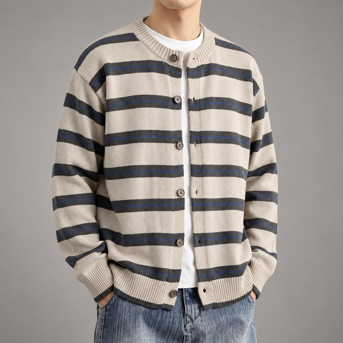 William Men’s Striped Button-Front Knit Cardigan