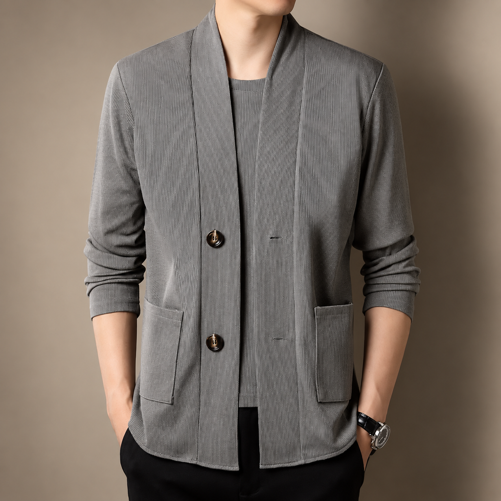 Virgil Men’s Shawl Collar Knit Cardigan with Patch Pockets