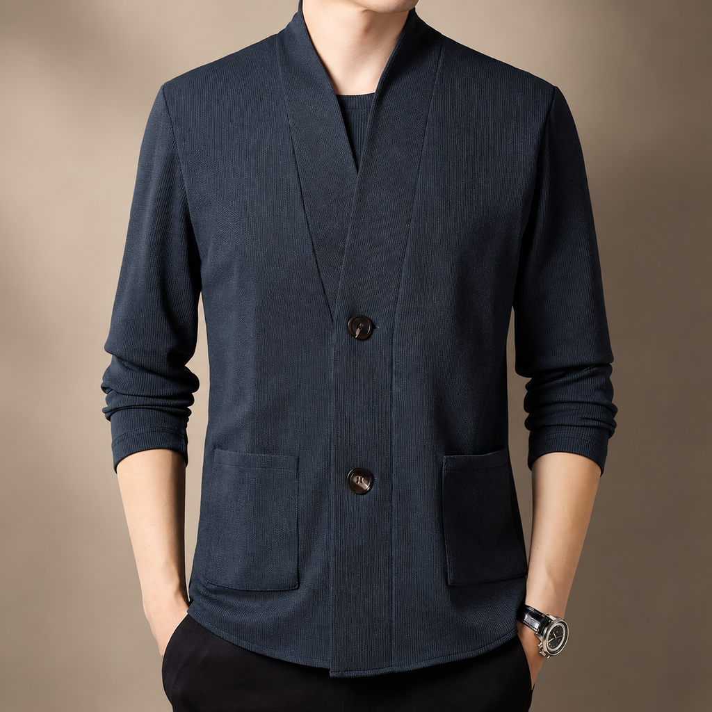 Virgil Men’s Shawl Collar Knit Cardigan with Patch Pockets