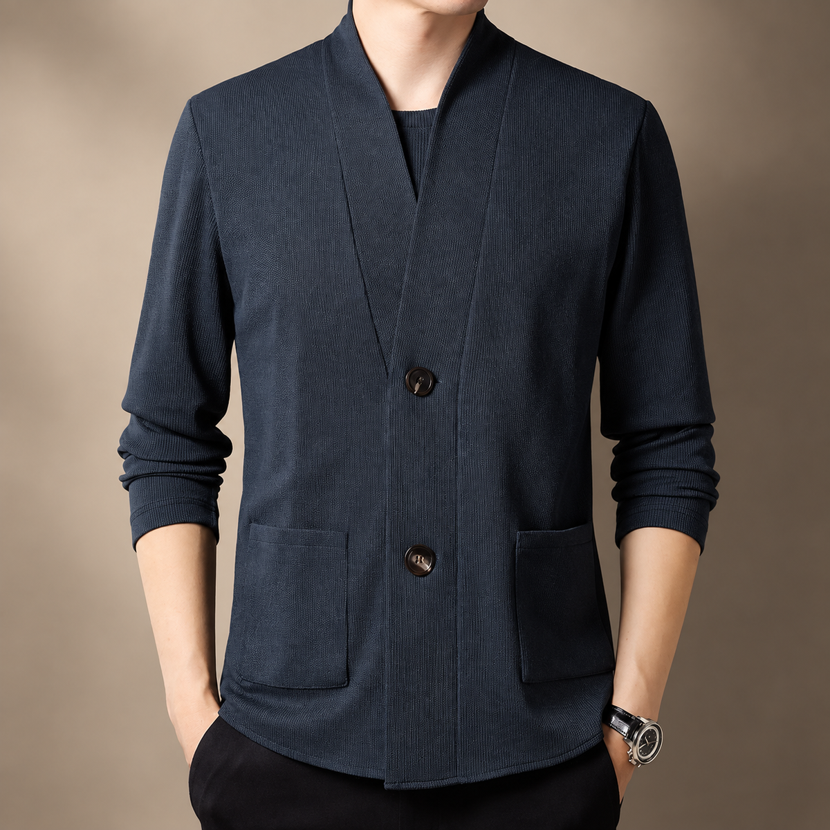 Virgil Men’s Shawl Collar Knit Cardigan with Patch Pockets