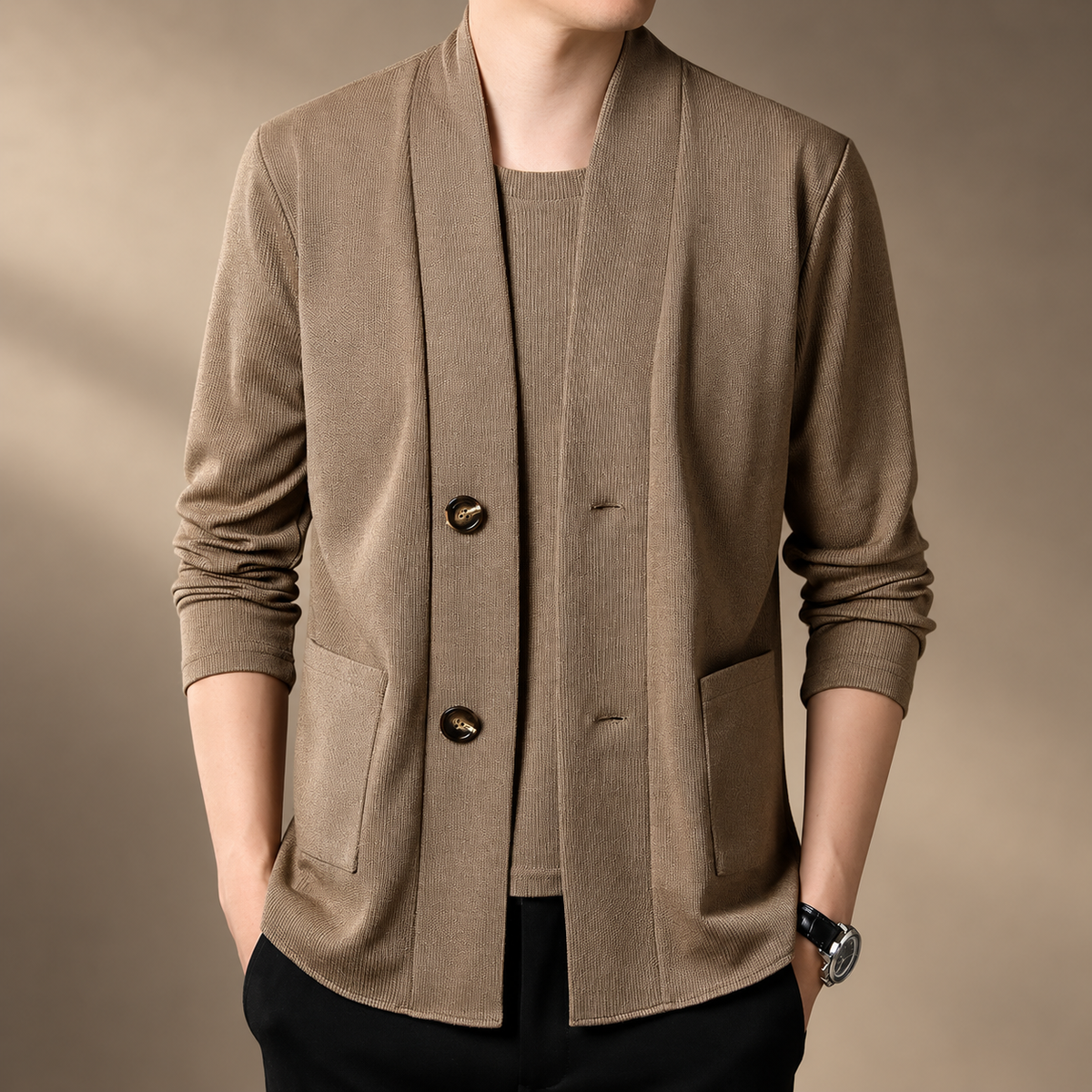 Virgil Men’s Shawl Collar Knit Cardigan with Patch Pockets