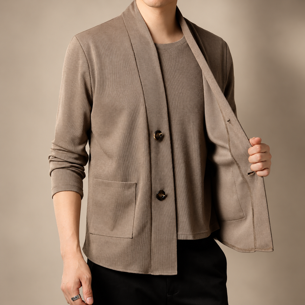 Virgil Men’s Shawl Collar Knit Cardigan with Patch Pockets