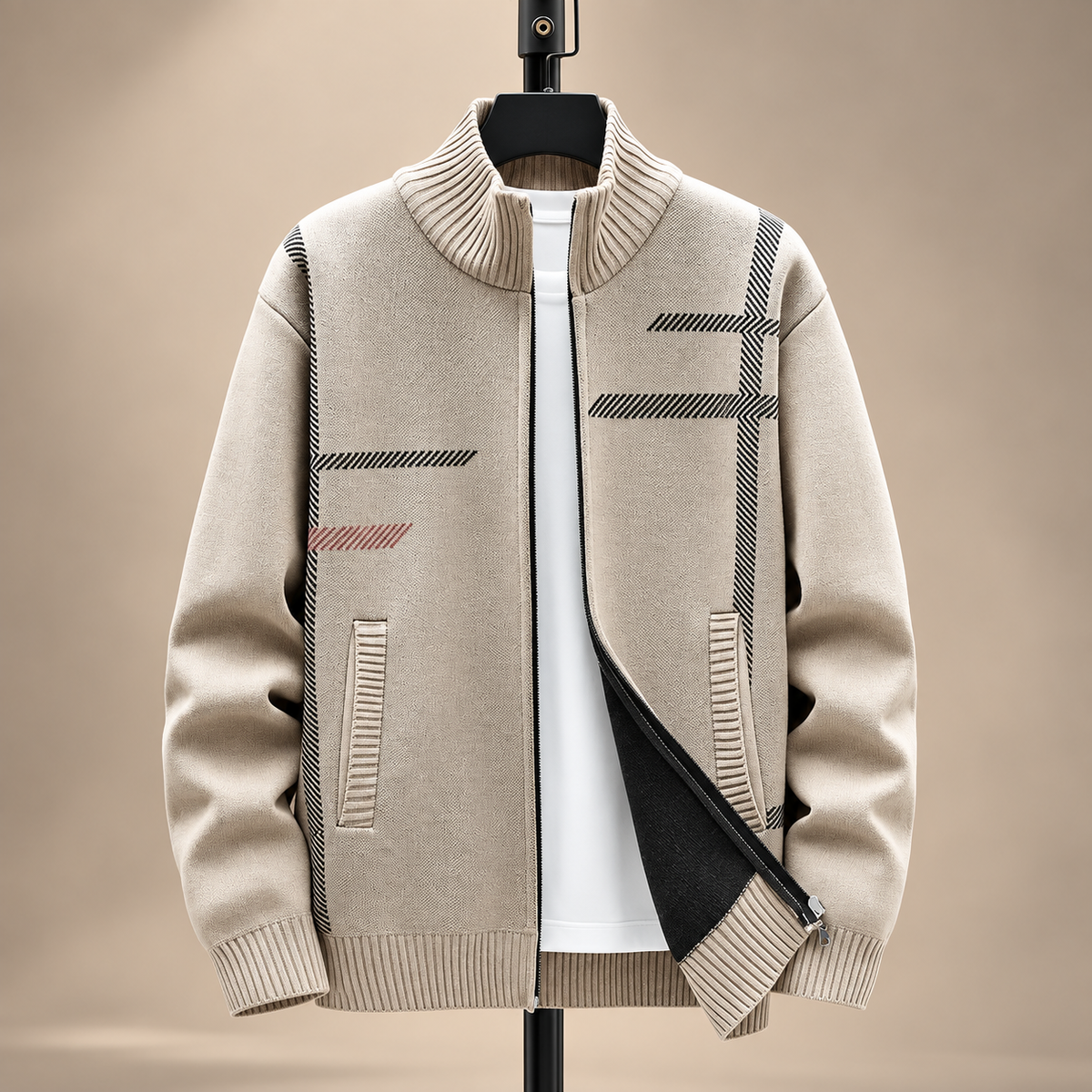 Daniel Men’s Zip-Up Knit Cardigan with Ribbed Collar