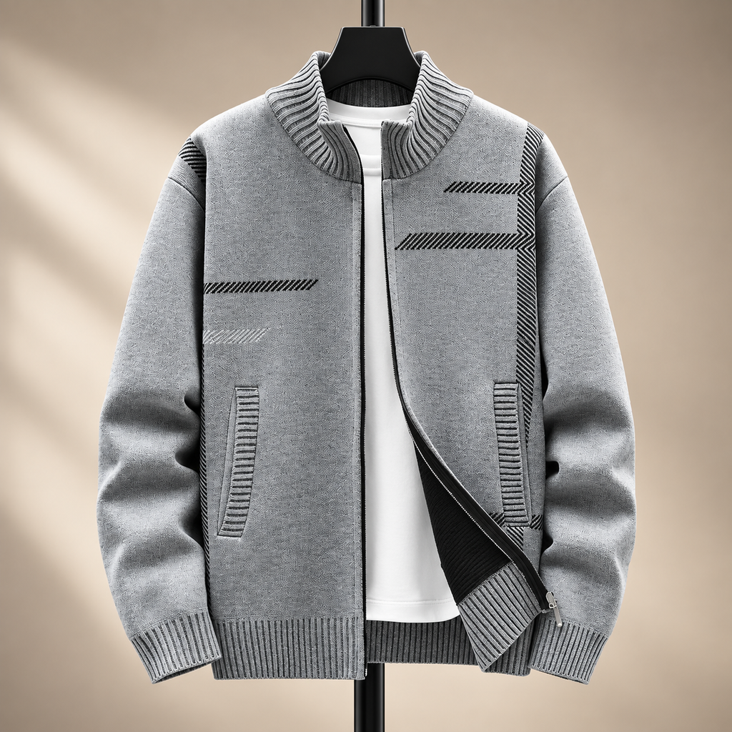 Daniel Men’s Zip-Up Knit Cardigan with Ribbed Collar