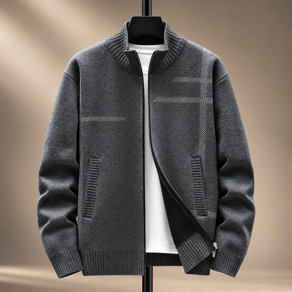 Daniel Men’s Zip-Up Knit Cardigan with Ribbed Collar