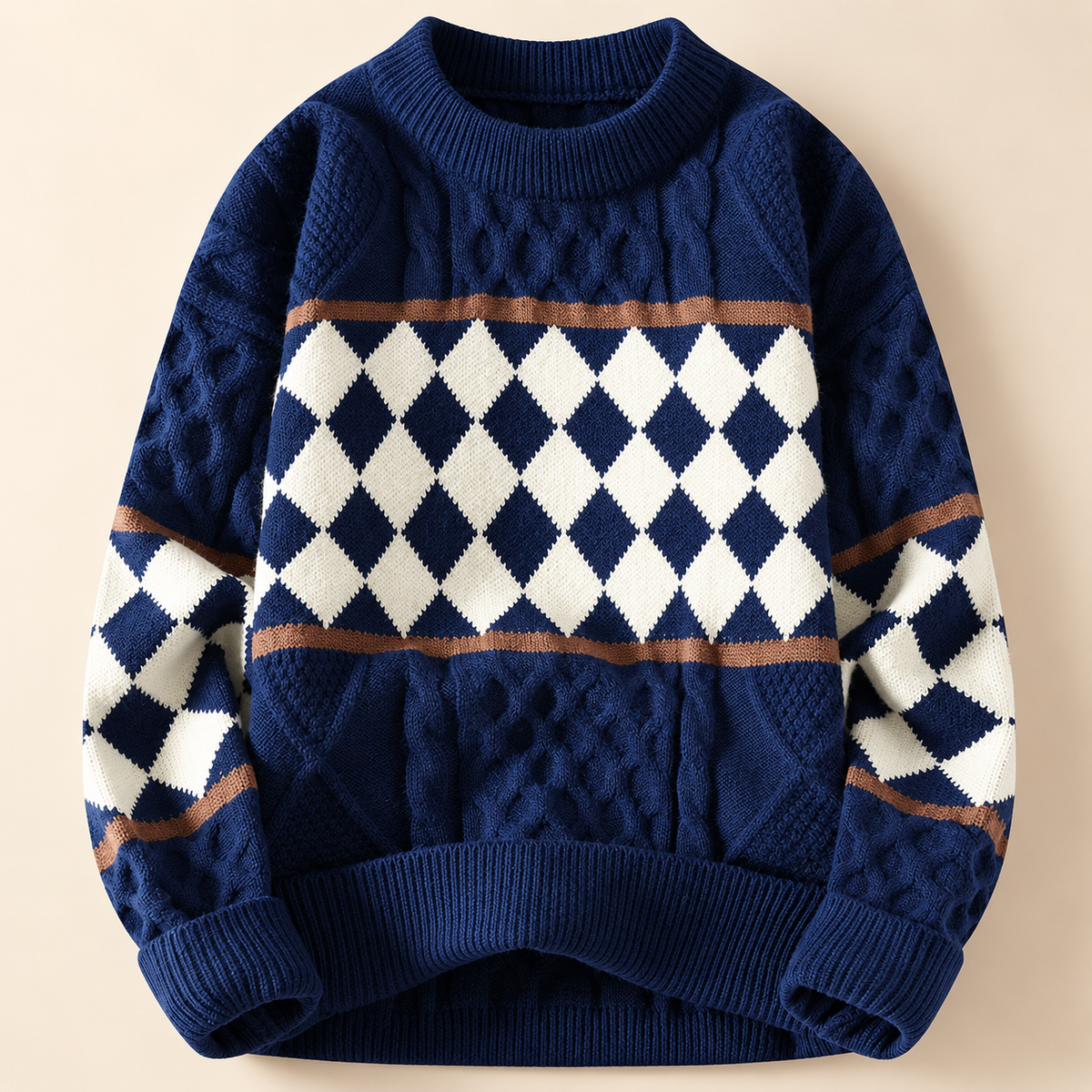 Marco Cable Knit Argyle Crewneck Sweater