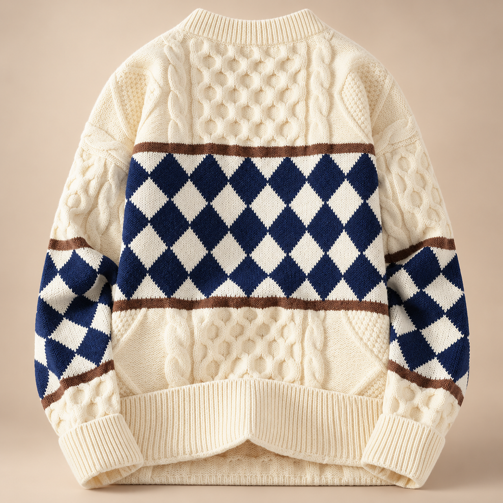 Marco Cable Knit Argyle Crewneck Sweater