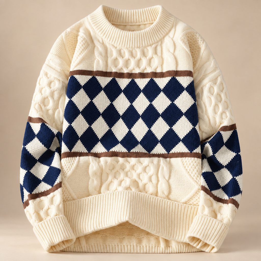 Marco Cable Knit Argyle Crewneck Sweater