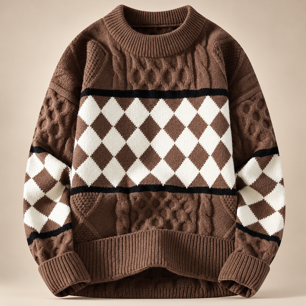 Marco Cable Knit Argyle Crewneck Sweater