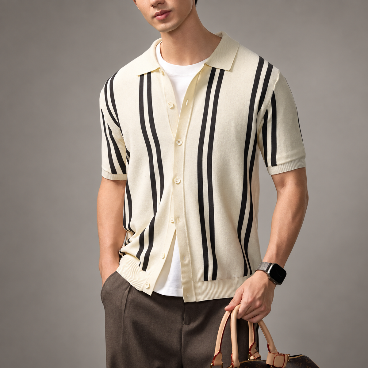 Hugo Men’s Striped Short Sleeve Cardigan