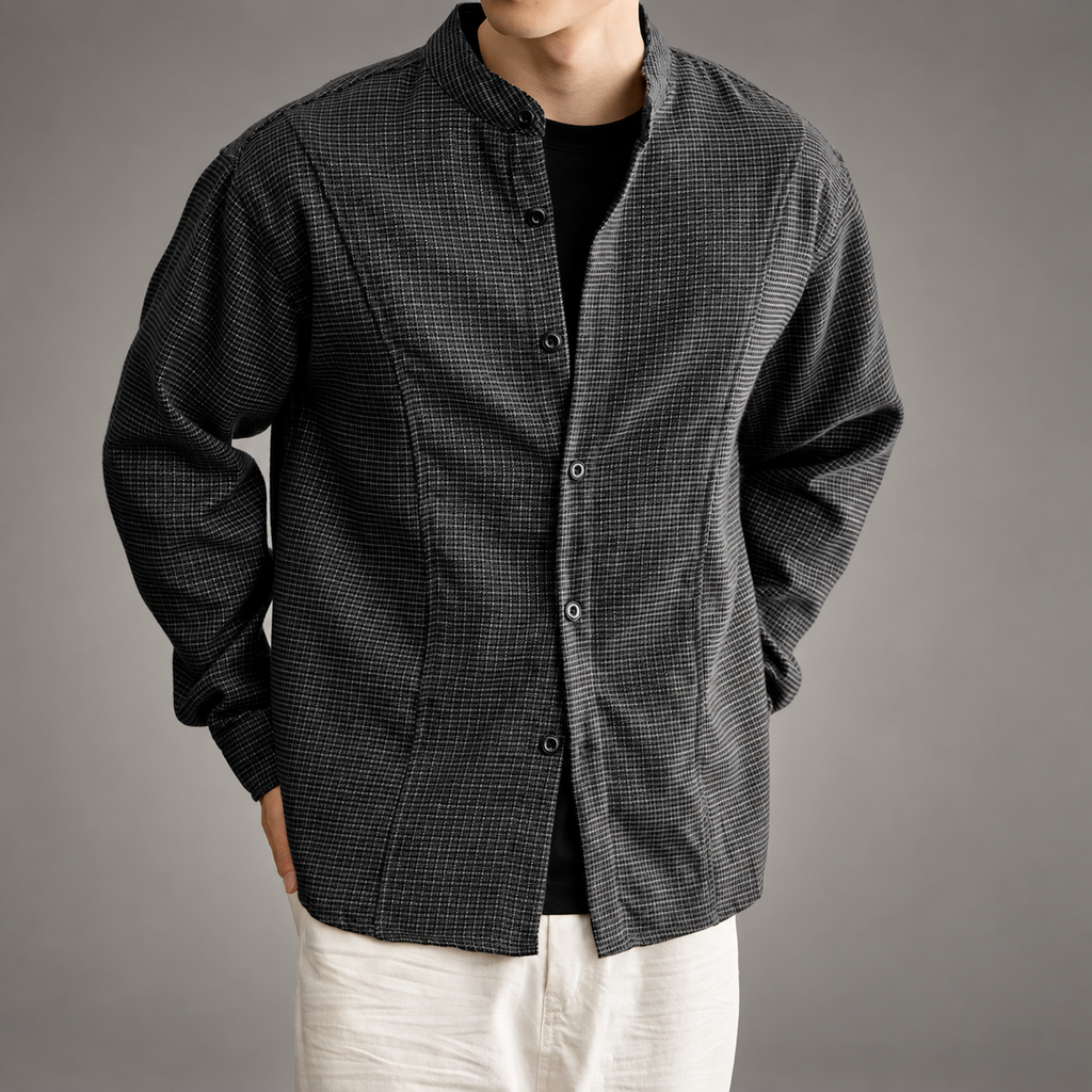 Dario Men’s Textured Stand Collar Shirt Jacket