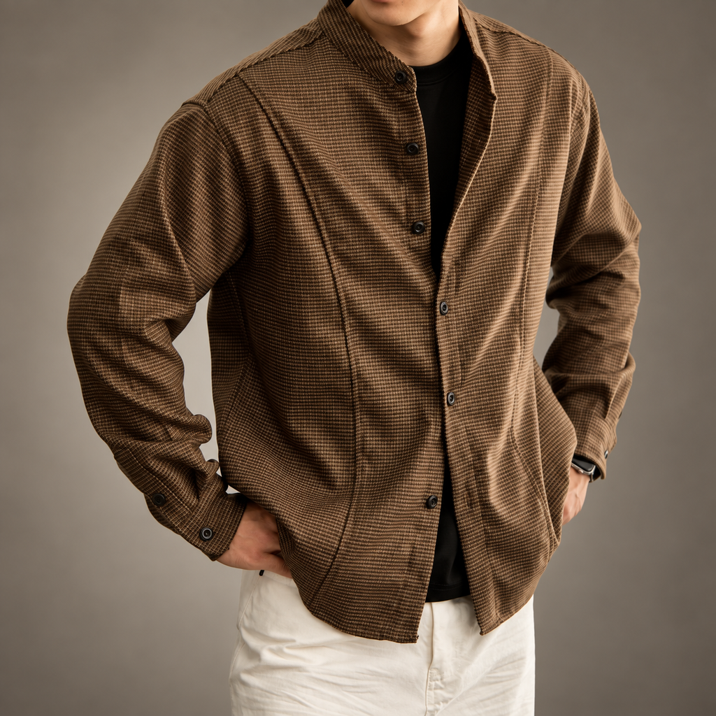 Dario Men’s Textured Stand Collar Shirt Jacket