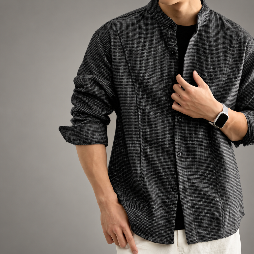 Dario Men’s Textured Stand Collar Shirt Jacket