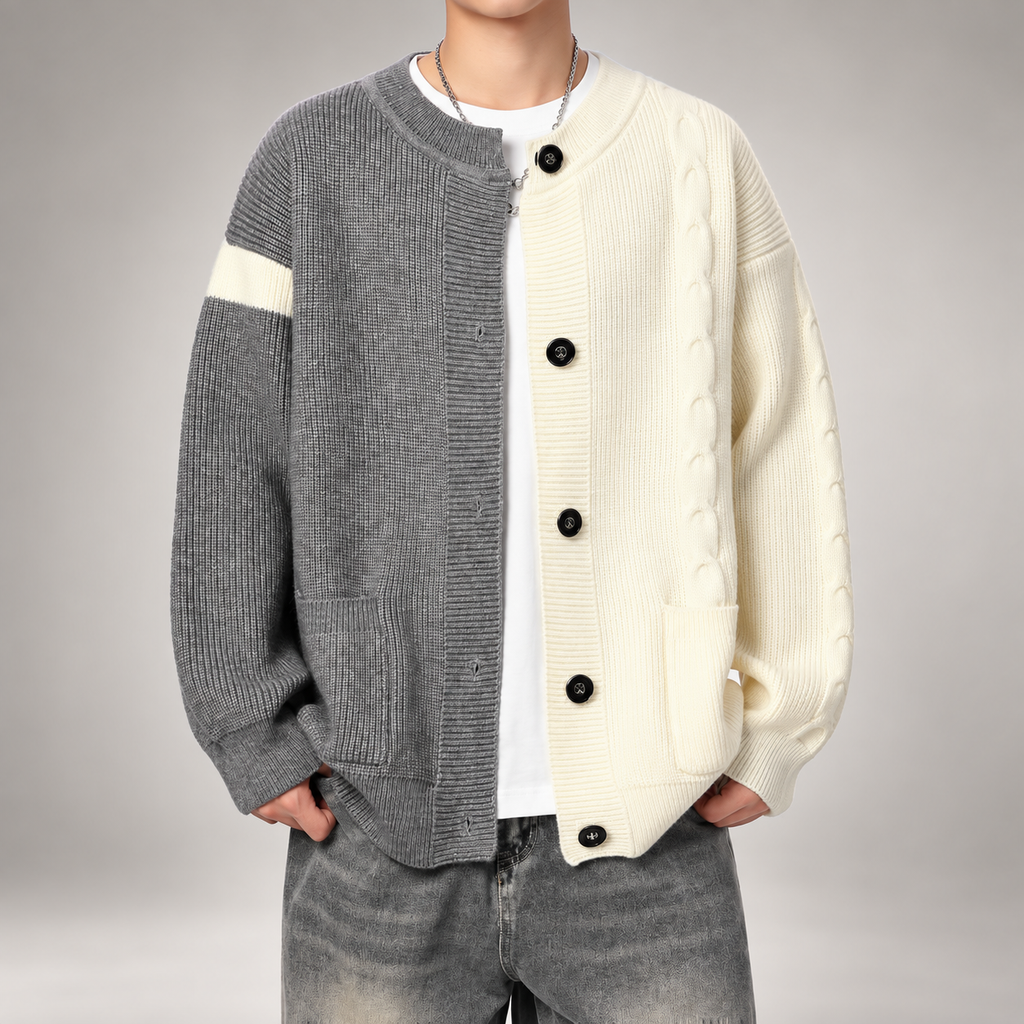 Liam Two-Tone Knit Cardigan with Front Pockets