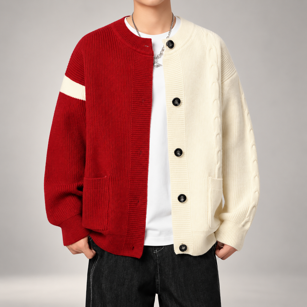 Liam Two-Tone Knit Cardigan with Front Pockets