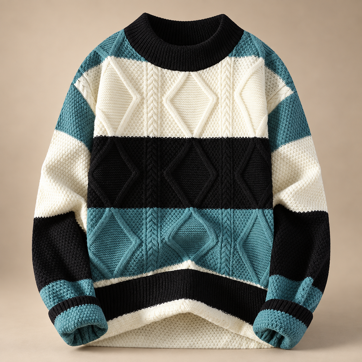 David Colorblock Cable Knit Crewneck Sweater