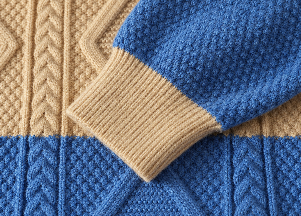 David Colorblock Cable Knit Crewneck Sweater
