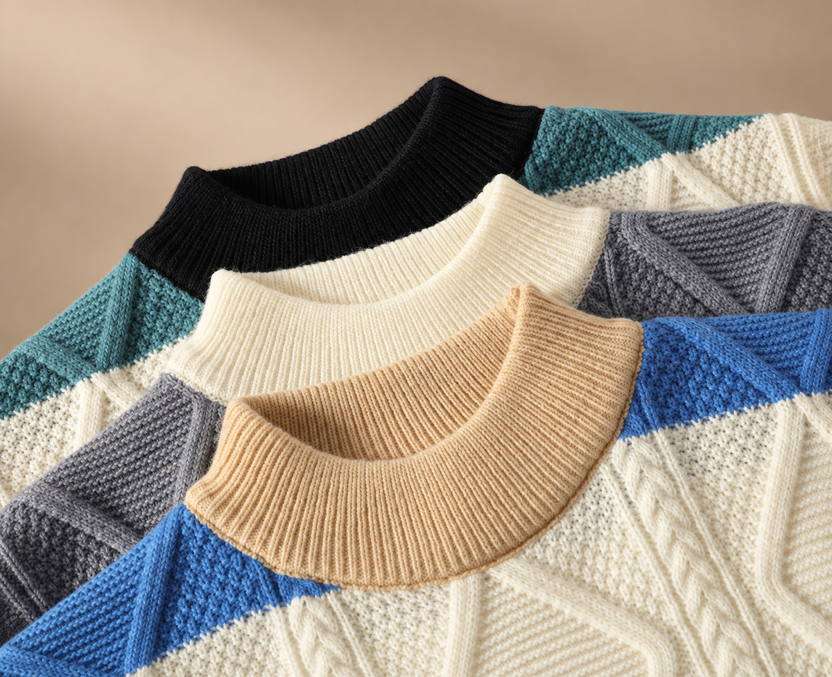 David Colorblock Cable Knit Crewneck Sweater