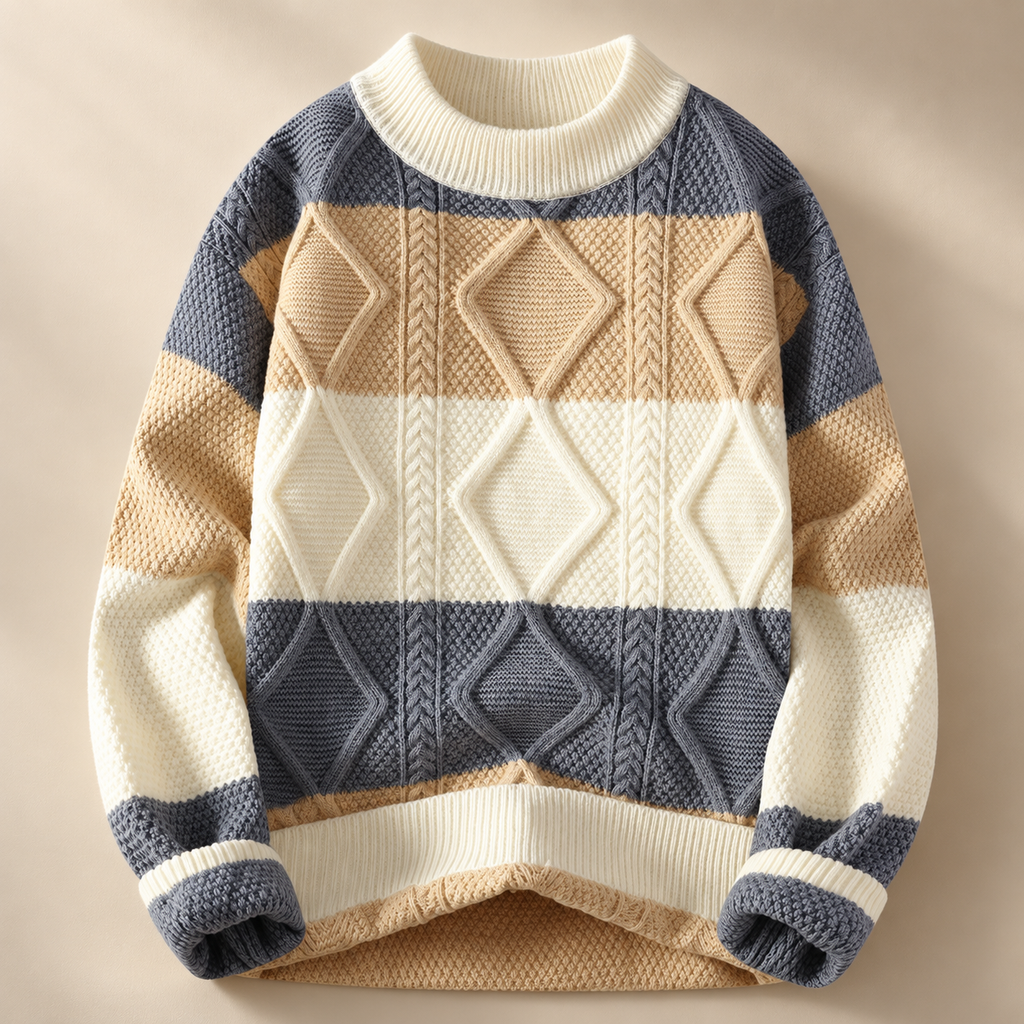 David Colorblock Cable Knit Crewneck Sweater