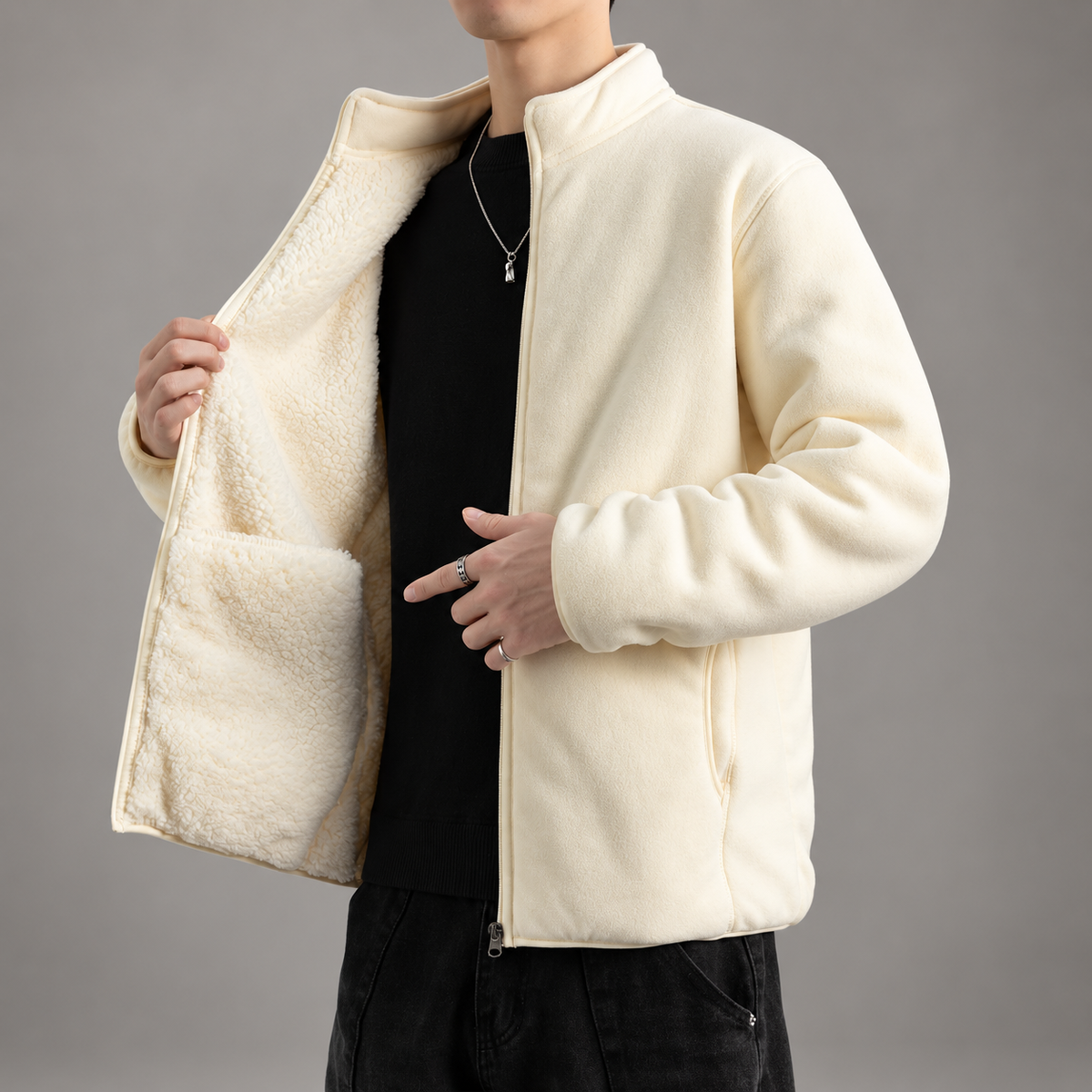 Thomas Men’s Zip-Up Fleece Jacket with Stand Collar