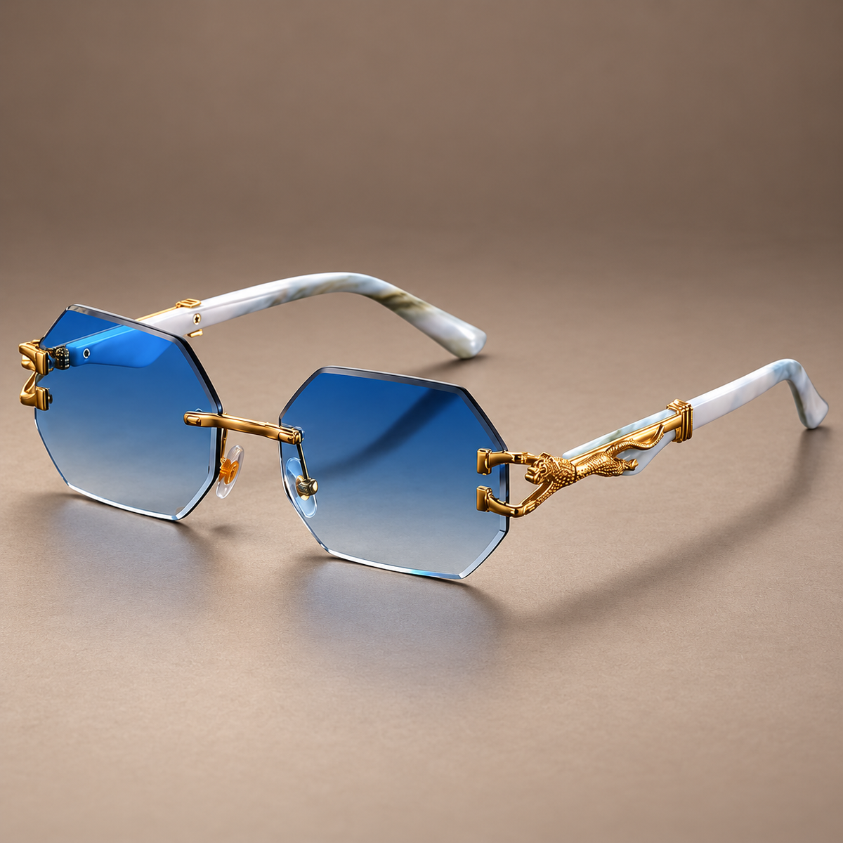 Soulario Geometric Rimless Sunglasses with Gold Detail