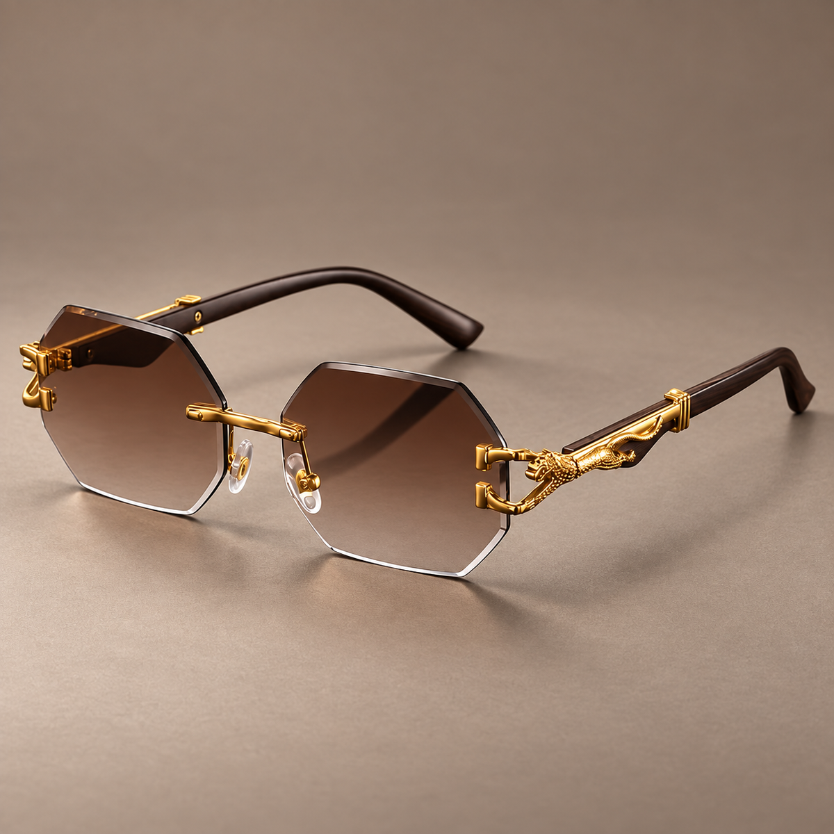 Soulario Geometric Rimless Sunglasses with Gold Detail