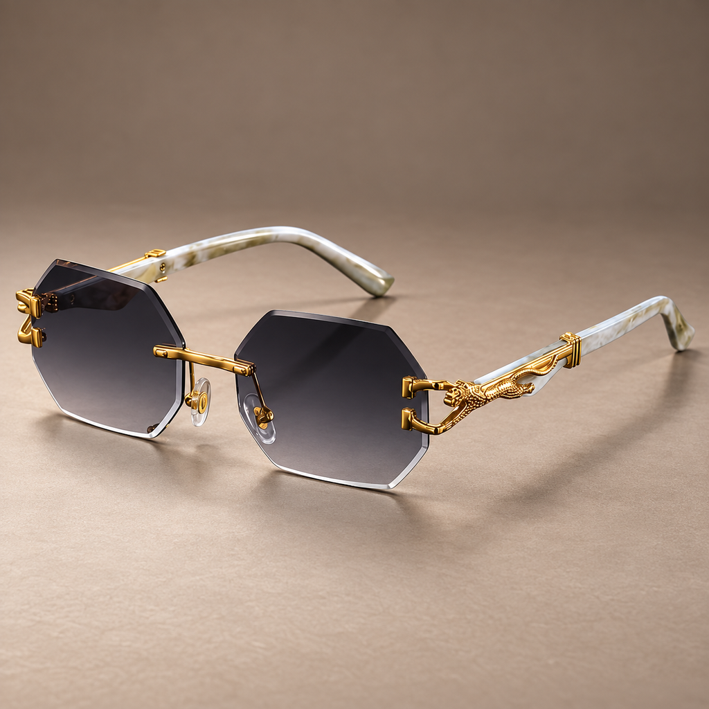 Soulario Geometric Rimless Sunglasses with Gold Detail