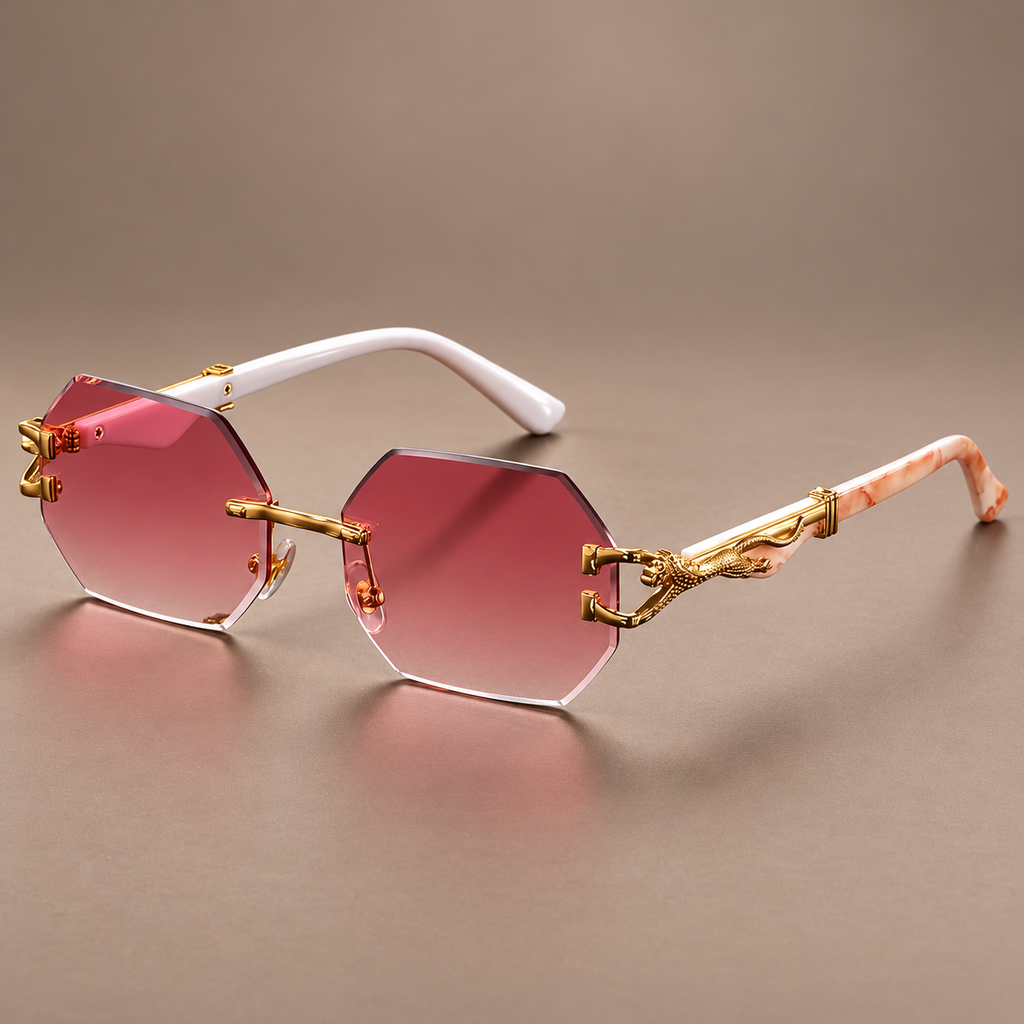 Soulario Geometric Rimless Sunglasses with Gold Detail