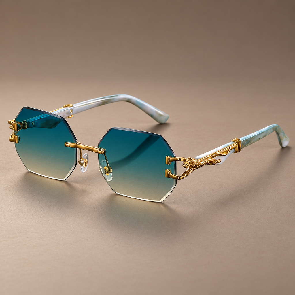 Soulario Geometric Rimless Sunglasses with Gold Detail