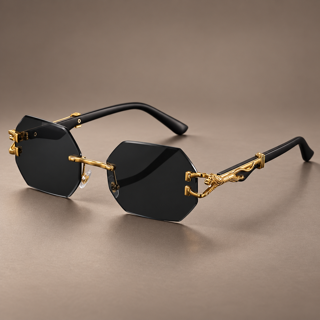Soulario Geometric Rimless Sunglasses with Gold Detail