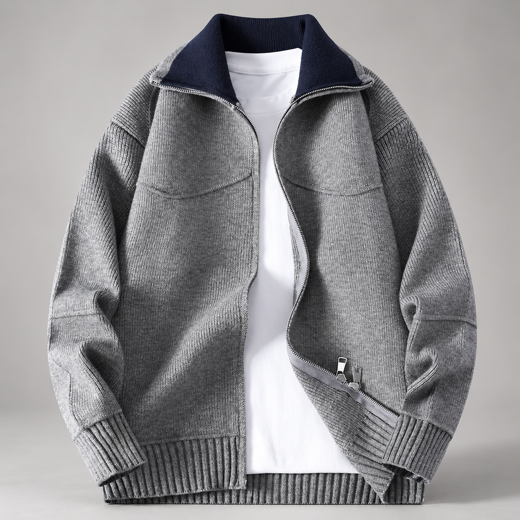Dario Men’s Contrast Collar Zip Knit Cardigan
