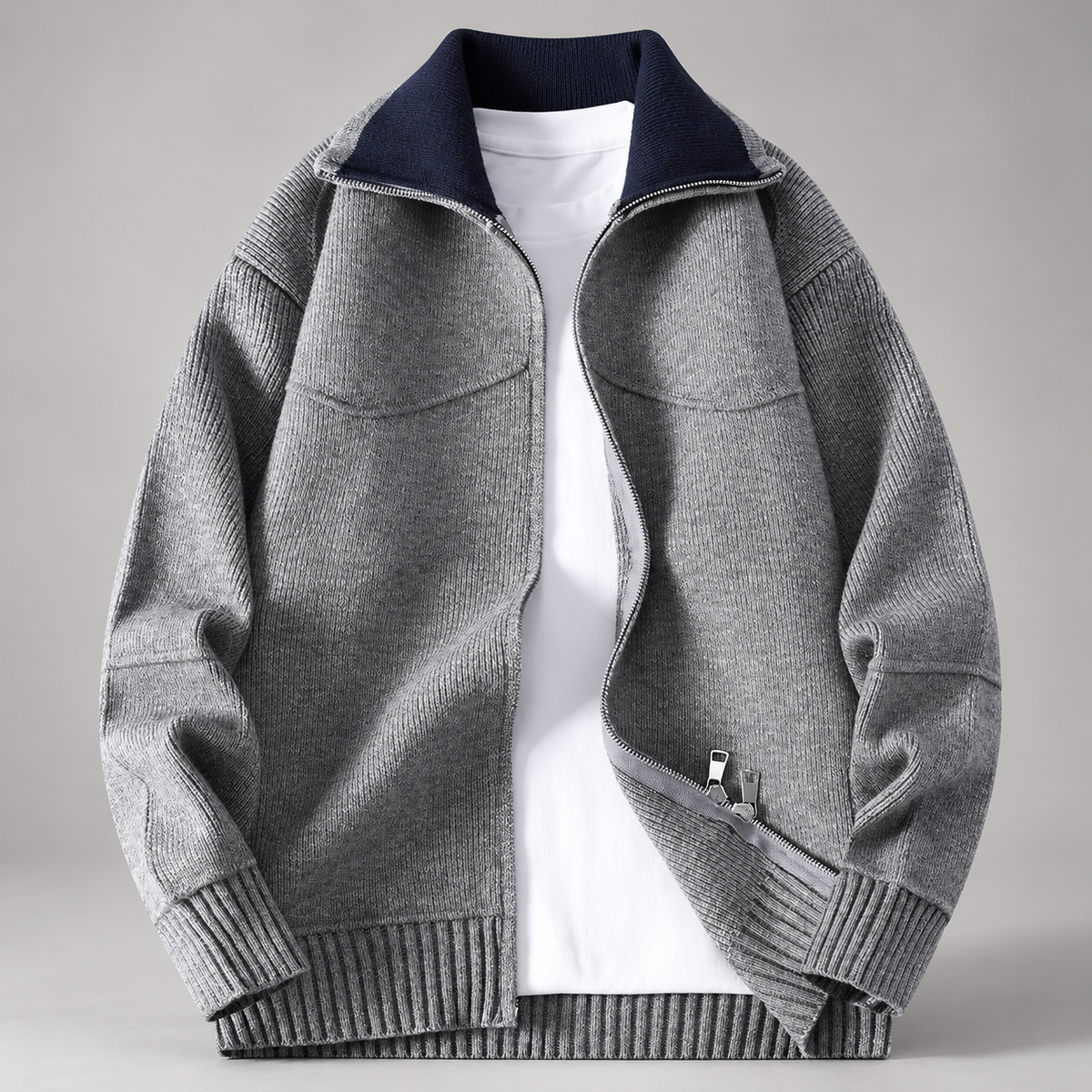 Dario Men’s Contrast Collar Zip Knit Cardigan