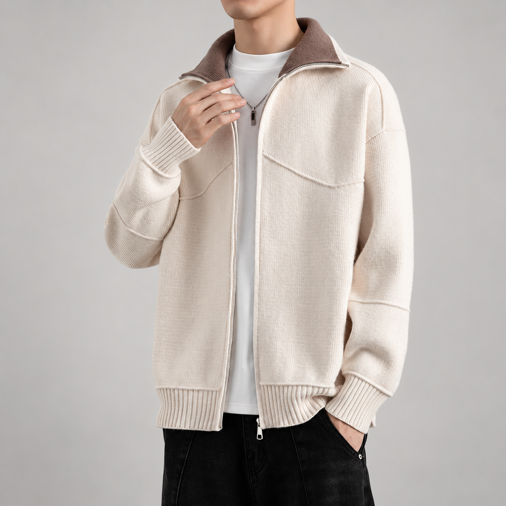 Dario Men’s Contrast Collar Zip Knit Cardigan
