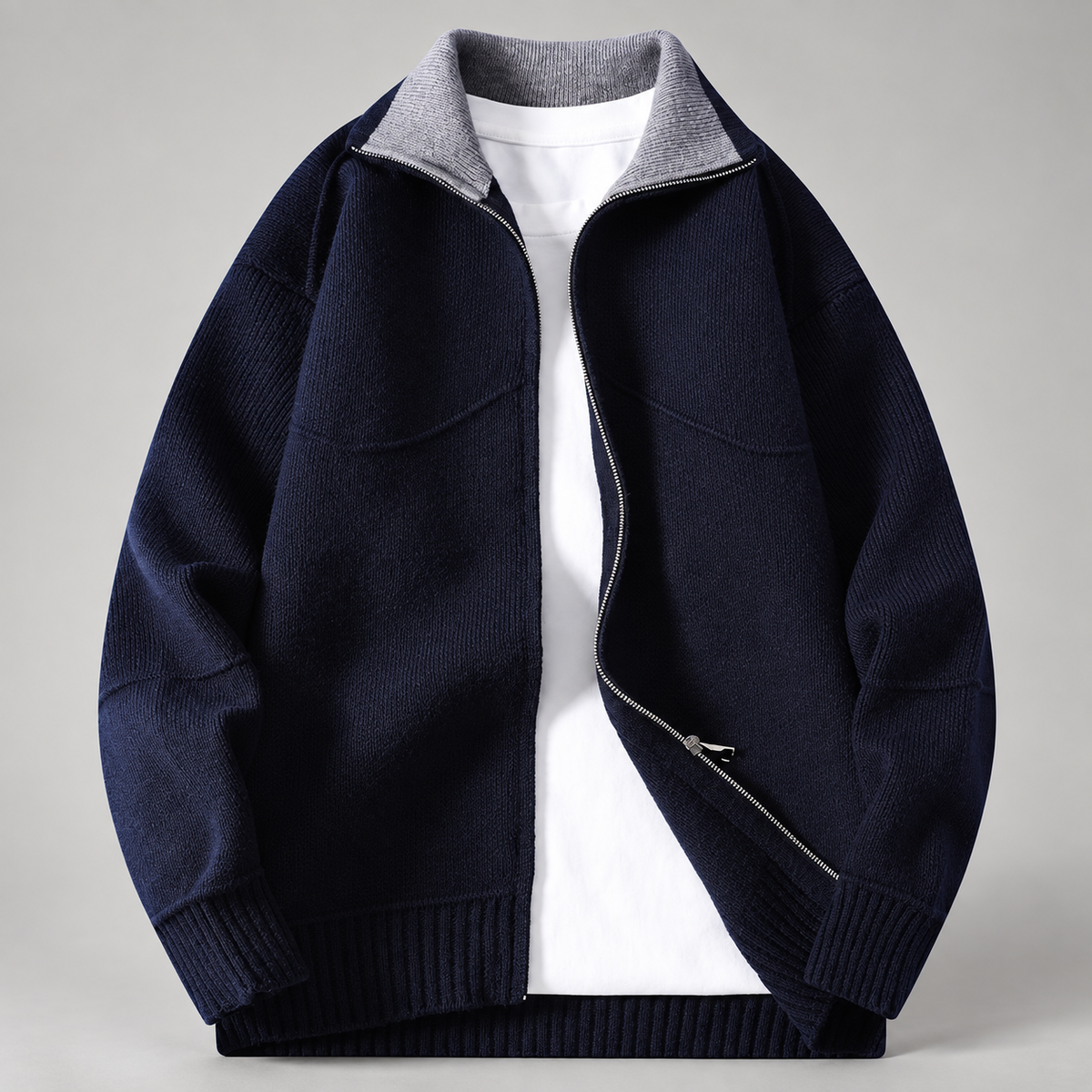 Dario Men’s Contrast Collar Zip Knit Cardigan