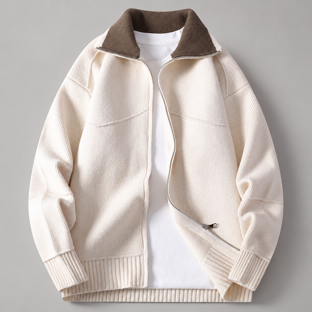 Dario Men’s Contrast Collar Zip Knit Cardigan