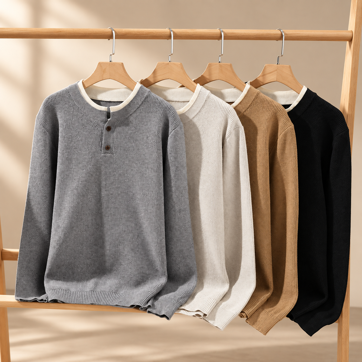 Ewan Men’s Textured Knit Henley Sweater