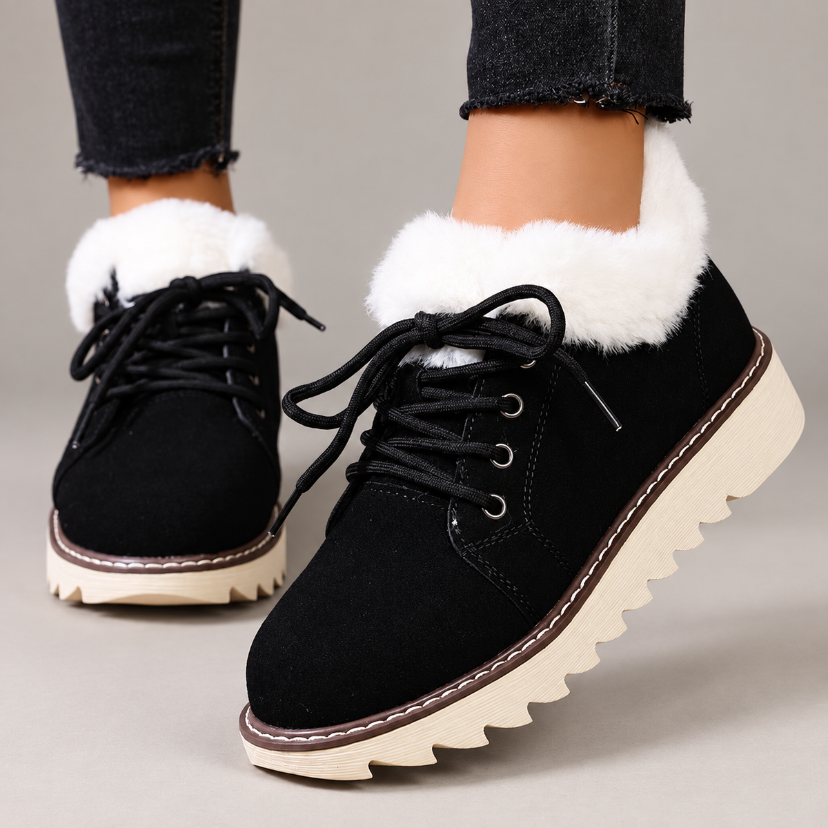 Celine Women’s Fleece-Trim Lug Sole Ankle Boots