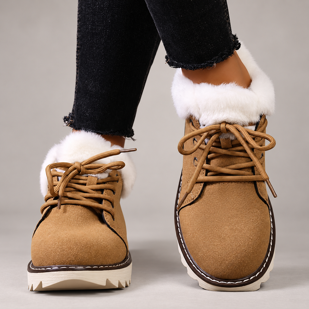 Celine Women’s Fleece-Trim Lug Sole Ankle Boots