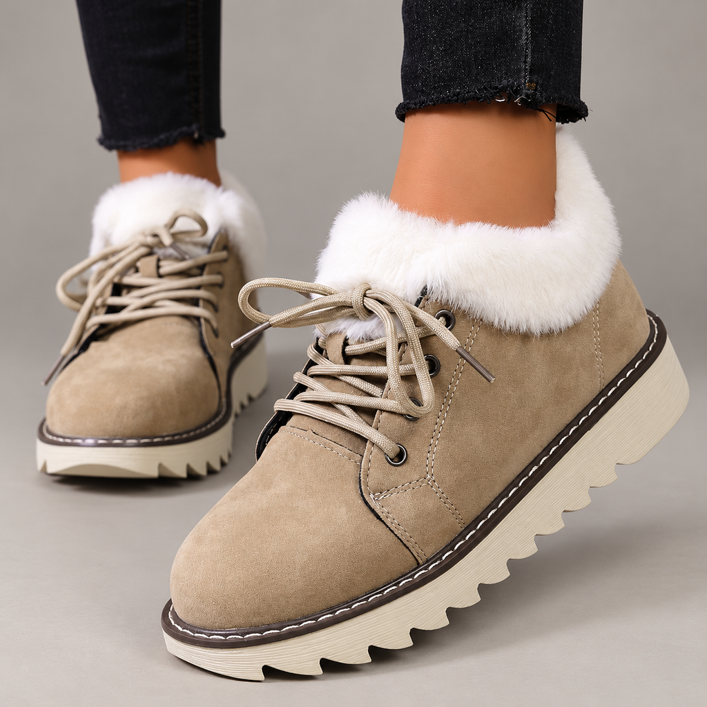 Celine Women’s Fleece-Trim Lug Sole Ankle Boots