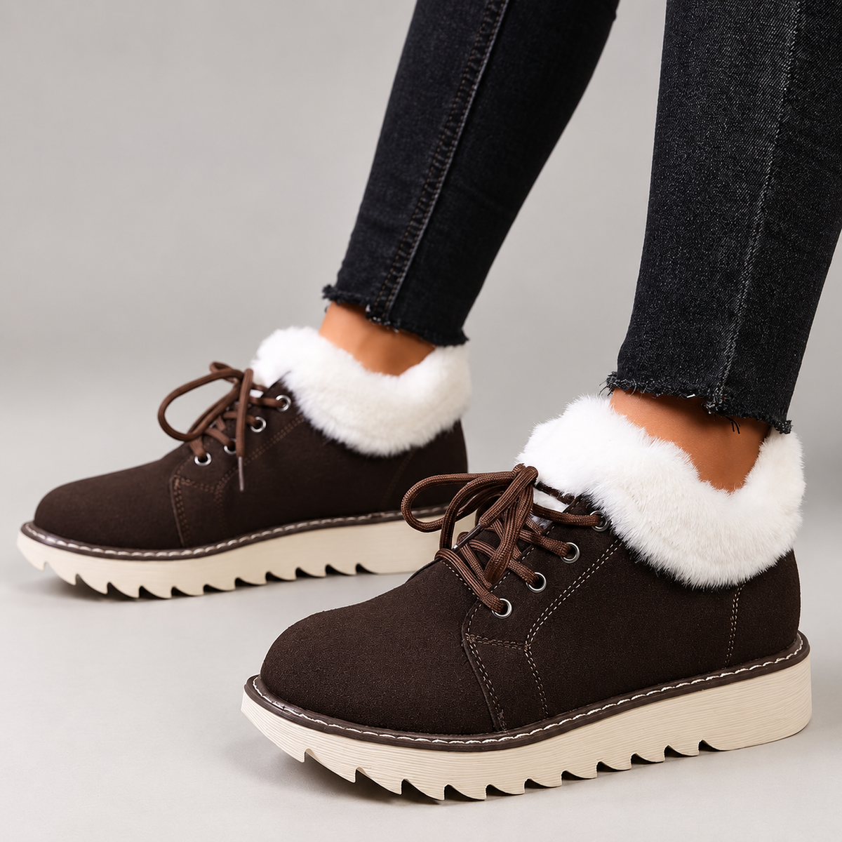 Celine Women’s Fleece-Trim Lug Sole Ankle Boots