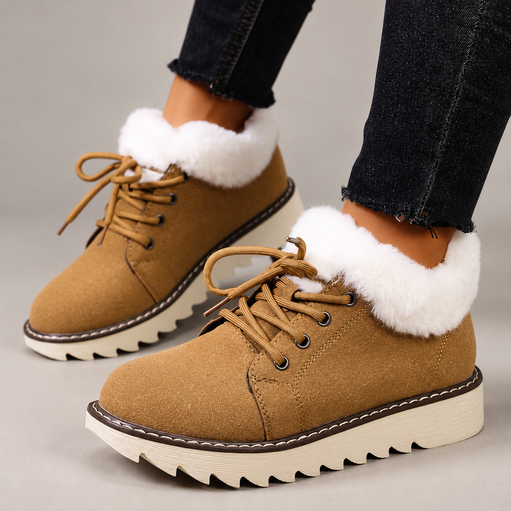 Celine Women’s Fleece-Trim Lug Sole Ankle Boots