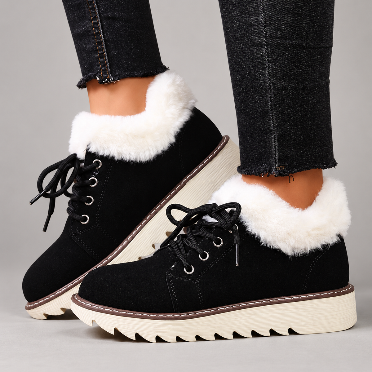 Celine Women’s Fleece-Trim Lug Sole Ankle Boots