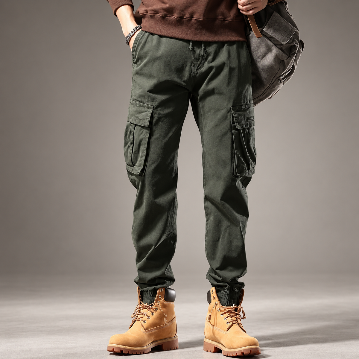 Frontier Men’s Relaxed Cargo Pants with Cuffed Ankles
