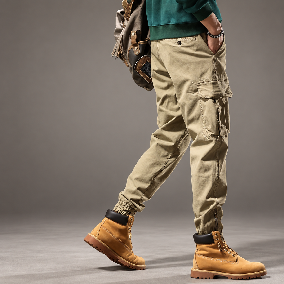 Frontier Men’s Relaxed Cargo Pants with Cuffed Ankles
