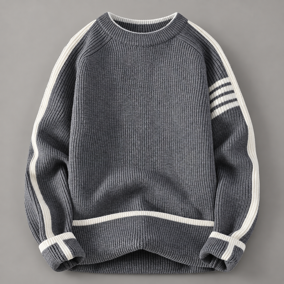 Easton Ribbed Crewneck Sweater with Contrast Stripes