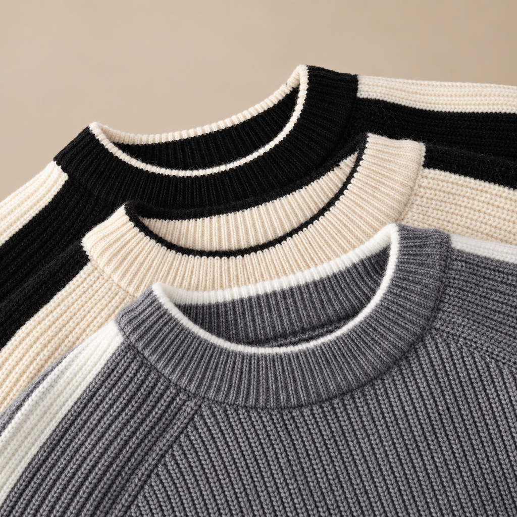 Easton Ribbed Crewneck Sweater with Contrast Stripes