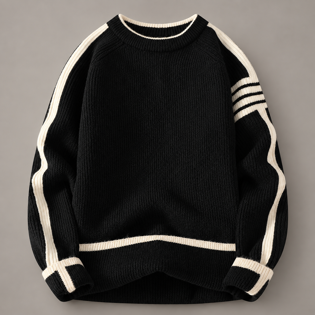 Easton Ribbed Crewneck Sweater with Contrast Stripes
